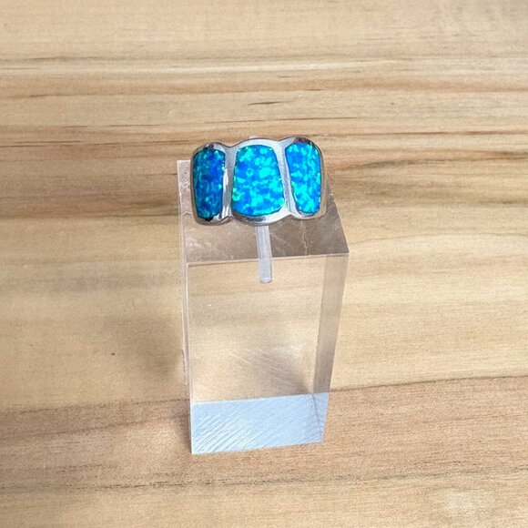 Solid Sterling Silver Ring with Opal Inlay Gorgeous Colours Size 6 - Picture 10 of 11